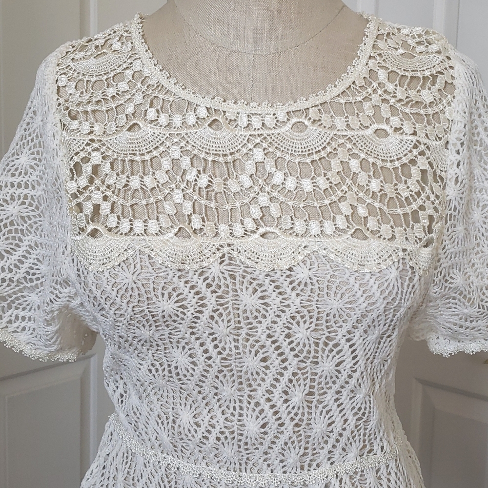 Vintage Disney D-Signed Crochet Lace Top Off White • Cottagecore Sheer • SMALL - Picture 5 of 16